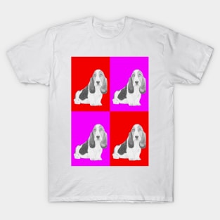 Basset Hound Puppy in Pink and Red T-Shirt